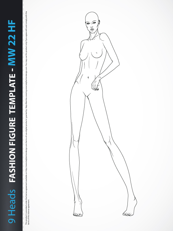 9 Heads Fashion Figure Template MW16HF - Lady Fashion Design